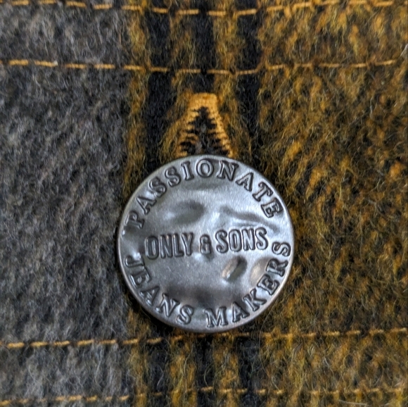 Only & Sons Mens XL Black & Yellow Over shirt/Plaid Jacket With Metal Buttons - Picture 5 of 7